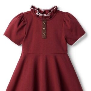 JANIE AND JACK BUTTON RUFFLE COLLAR PONTE DRESS size 7 elegant classic maroon
